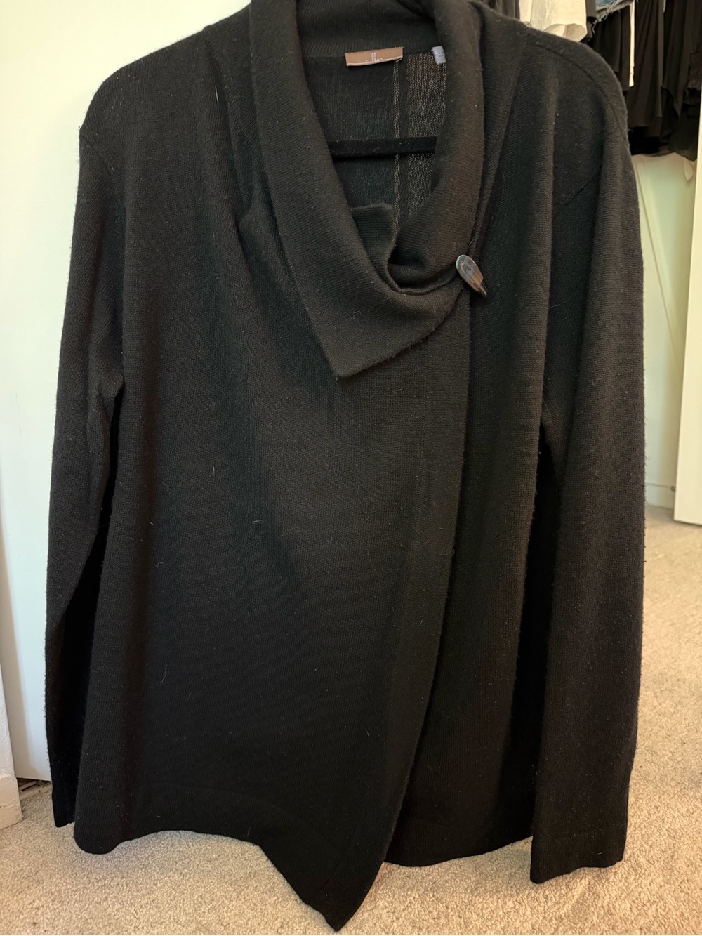 Women's Black Shawl-Collar Button-Front Cardigan